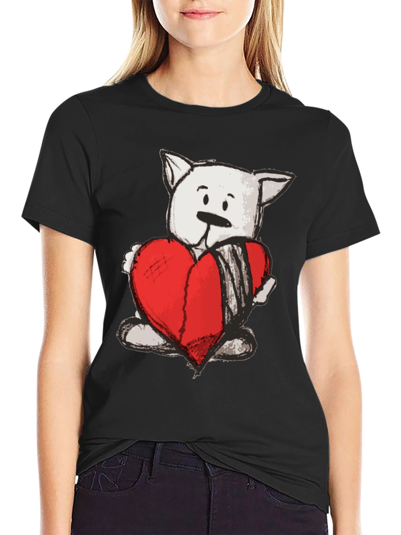 Heart Bear Graphic Tee - Soft Cotton Casual T-Shirt