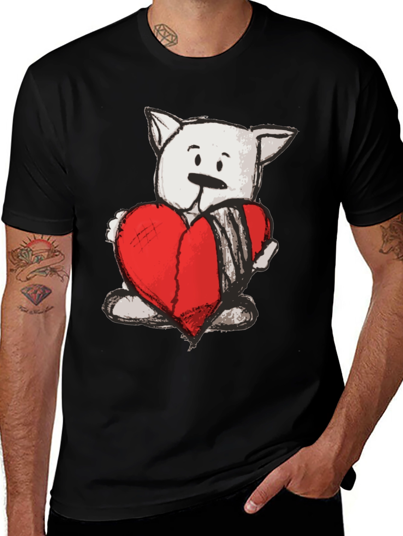 Heart Bear Graphic Tee - Soft Cotton Casual T-Shirt
