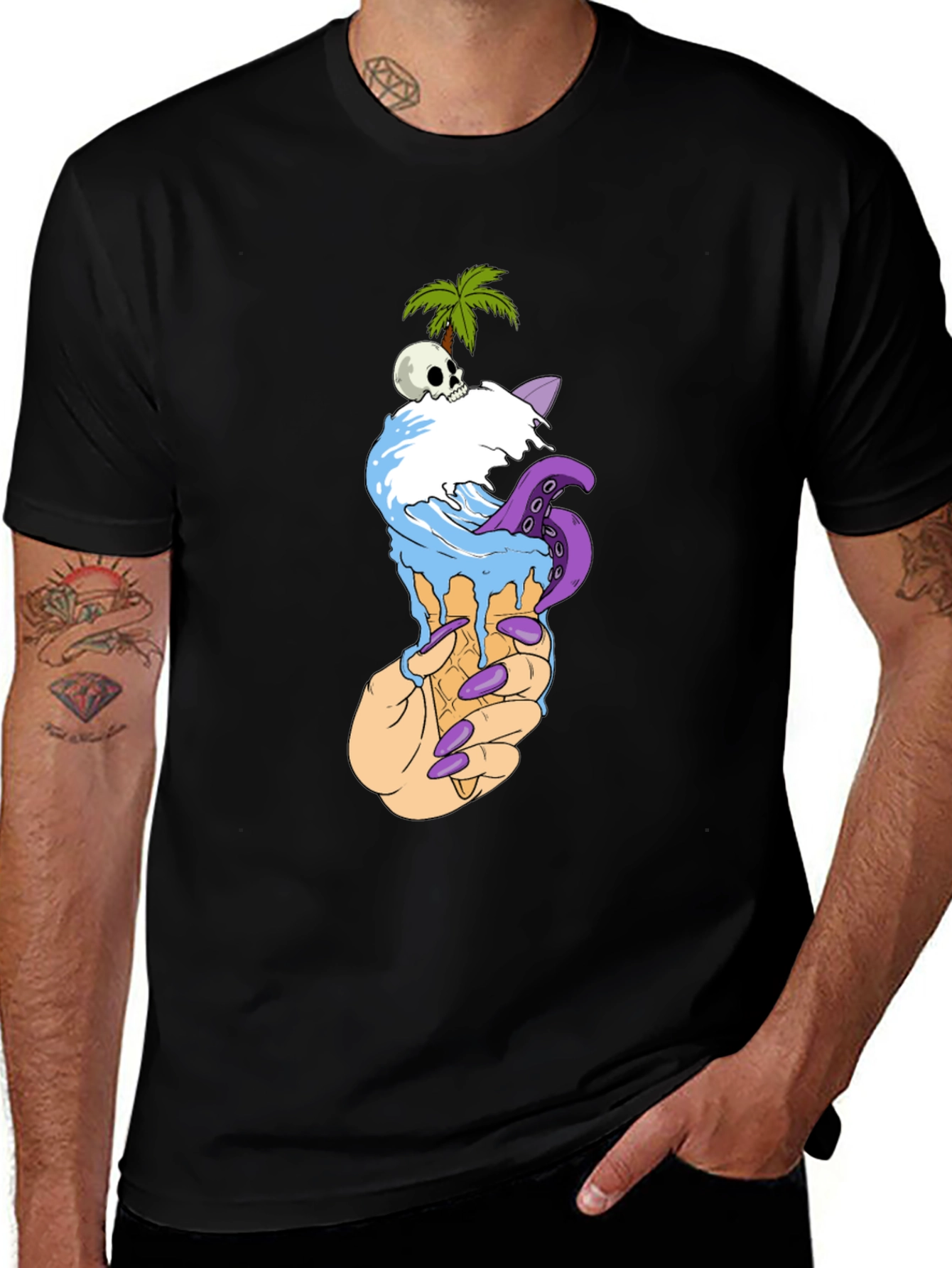 Ice Cream Cone Skull Palm Tree Graphic Tee