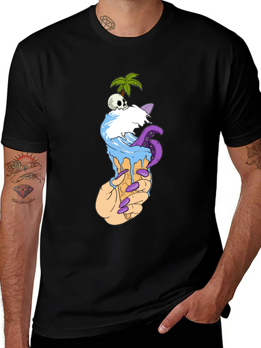Ice Cream Cone Skull Palm Tree Graphic Tee