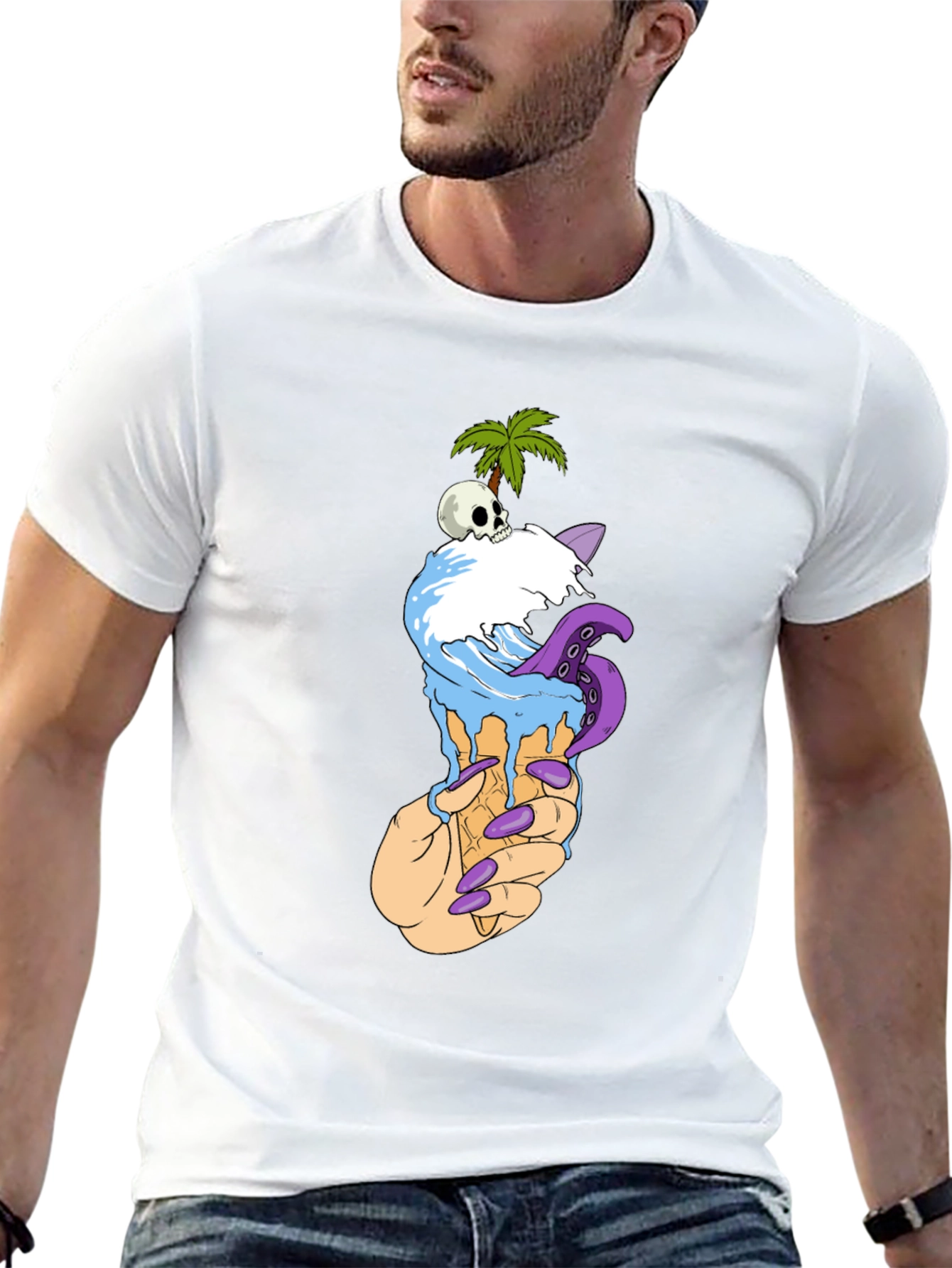 Ice Cream Cone Skull Palm Tree Graphic Tee