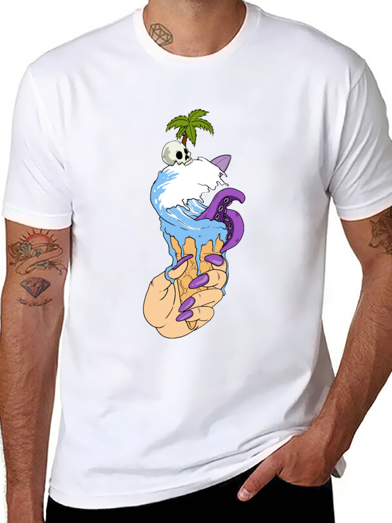 Ice Cream Cone Skull Palm Tree Graphic Tee