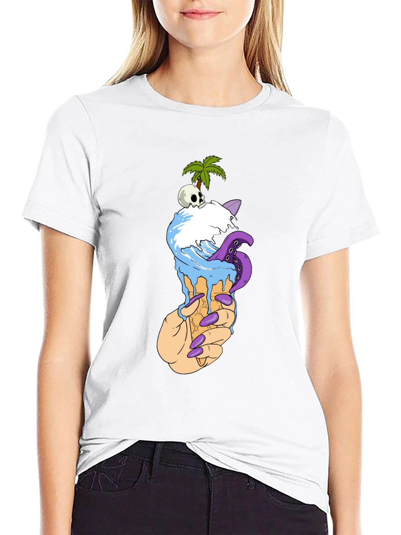 Ice Cream Cone Skull Palm Tree Graphic Tee