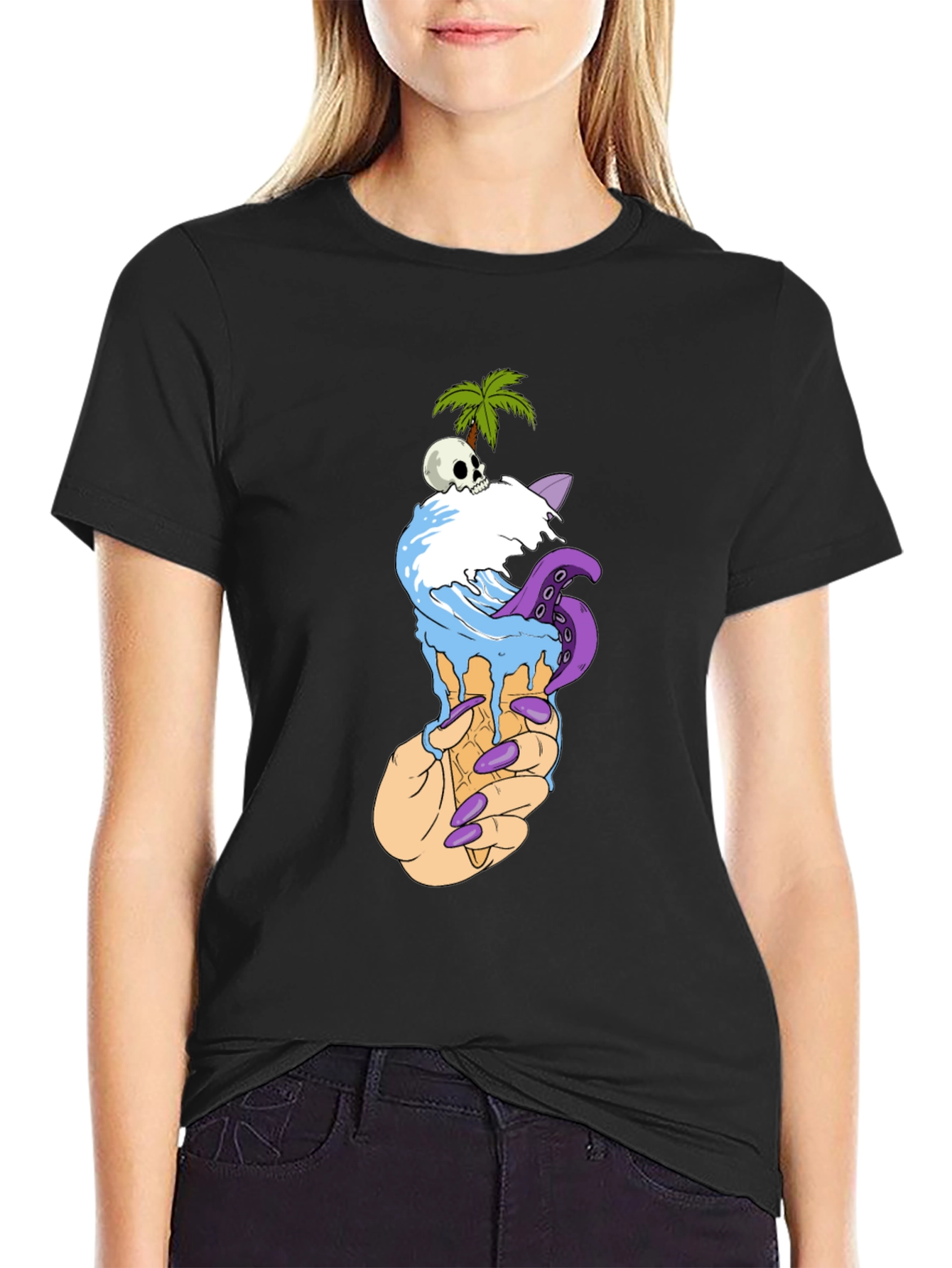 Ice Cream Cone Skull Palm Tree Graphic Tee