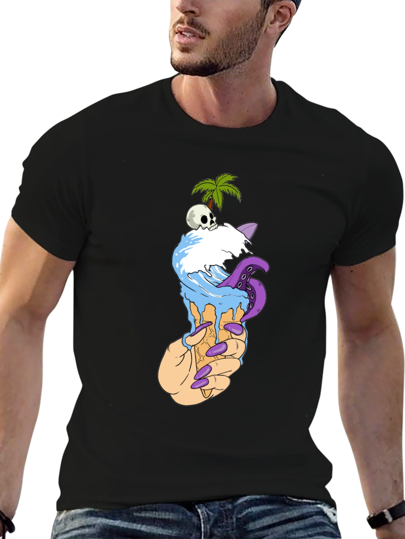 Ice Cream Cone Skull Palm Tree Graphic Tee