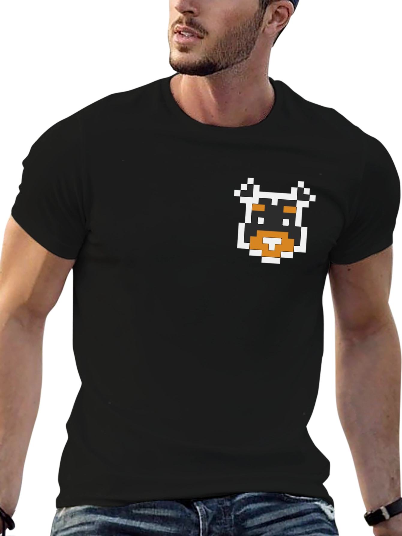 Pixel Dog Graphic T-Shirt - Soft Black Cotton Tee