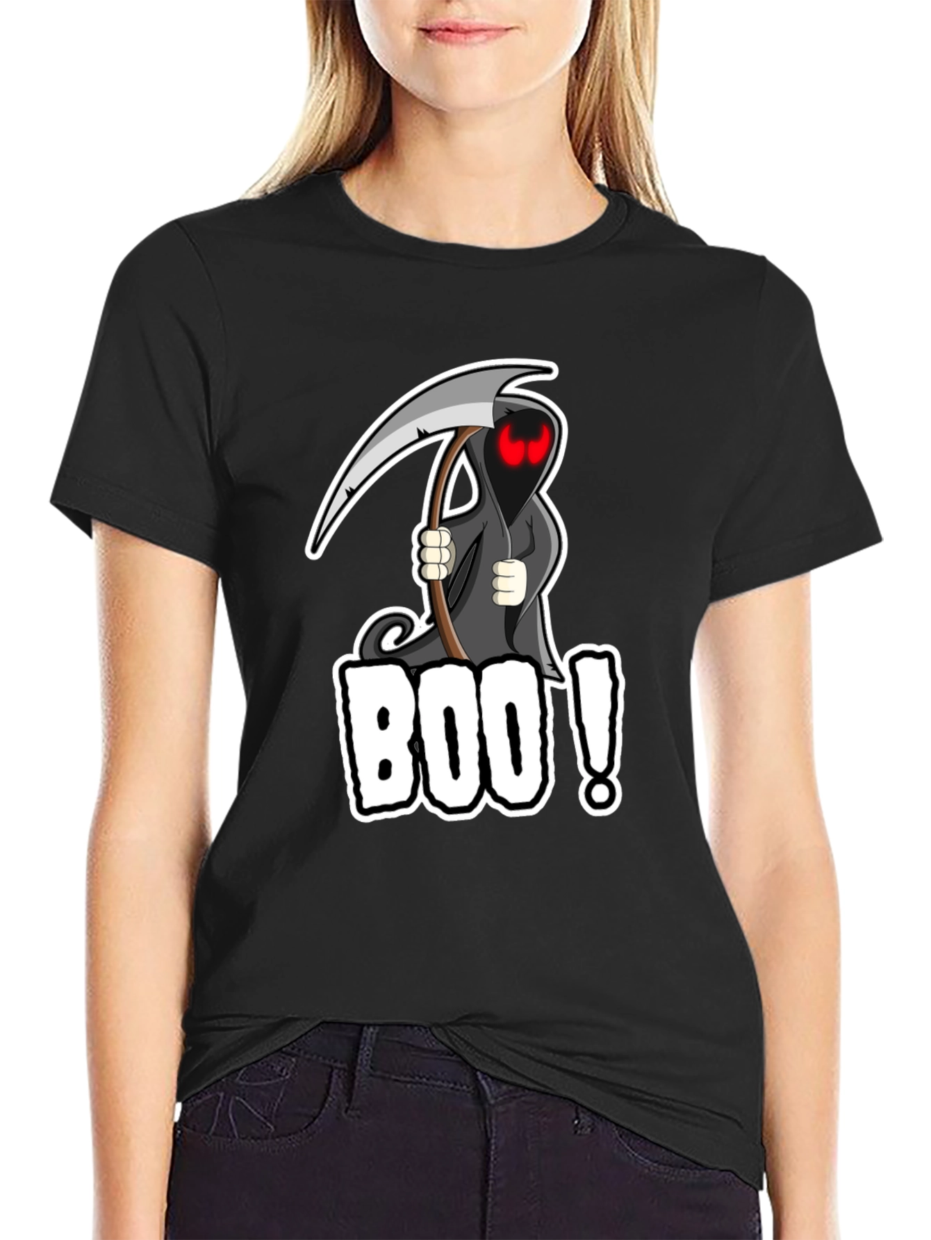 Boo! Grim Reaper Graphic Black T-Shirt