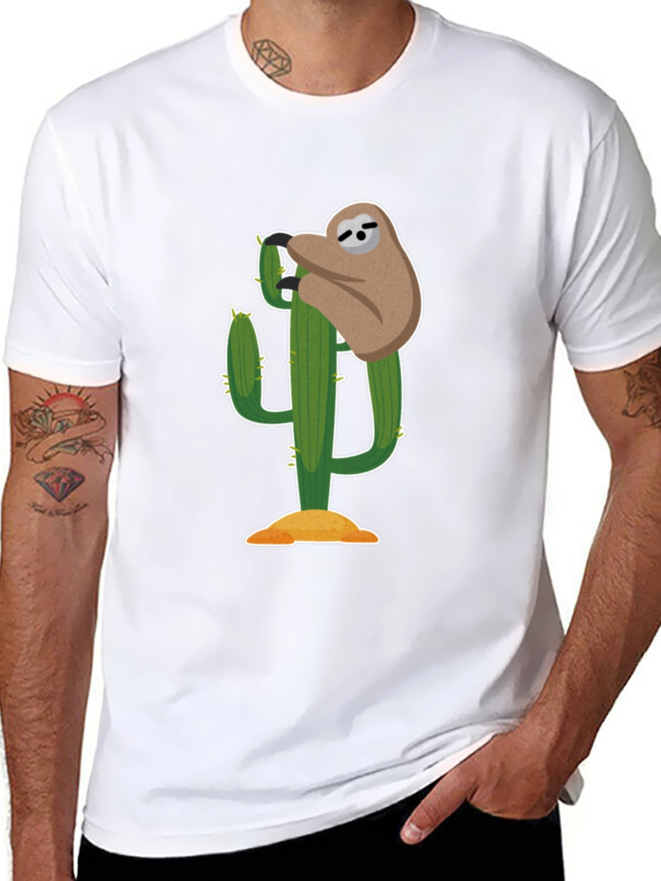 Sloth on Cactus Graphic T-Shirt