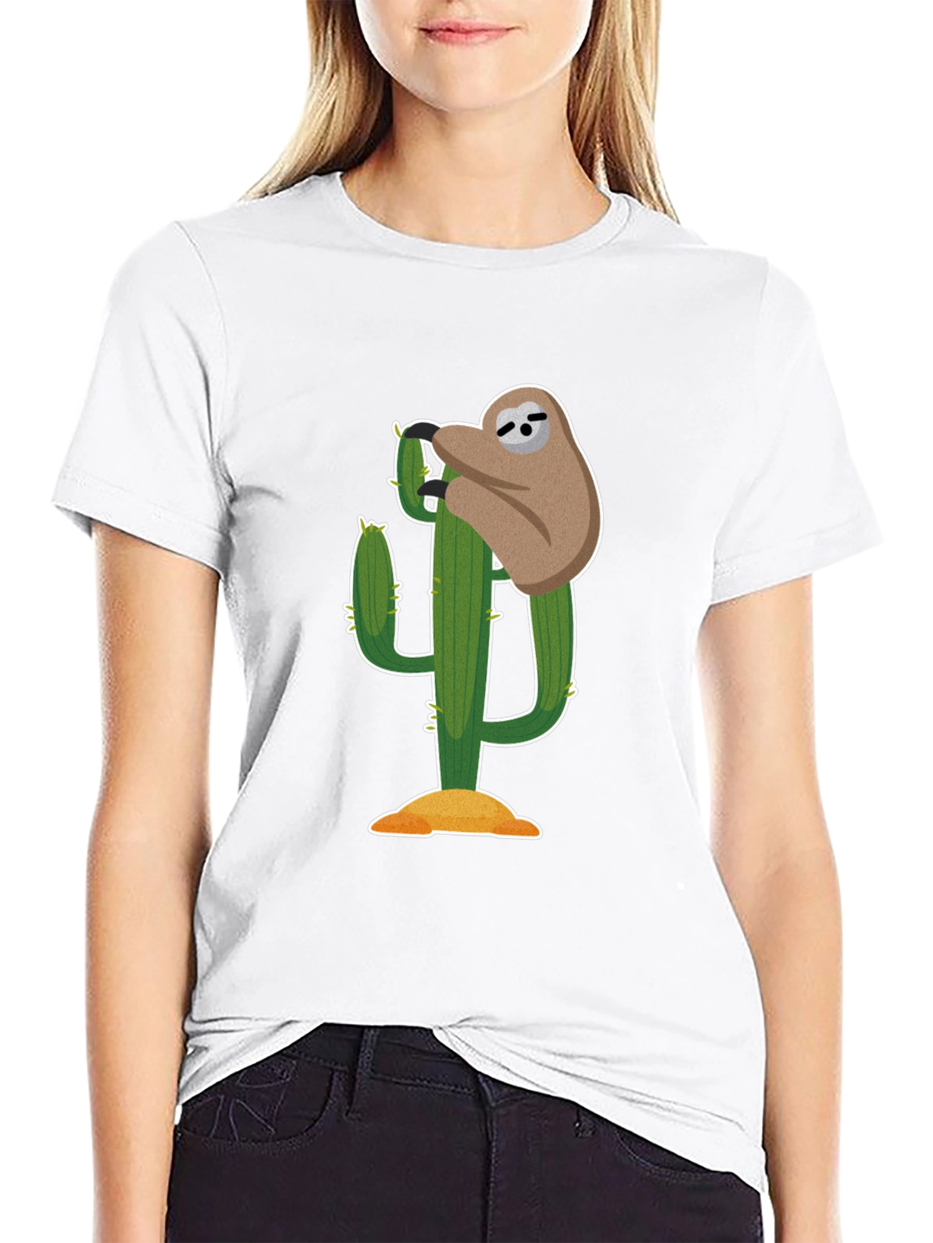 Sloth on Cactus Graphic T-Shirt