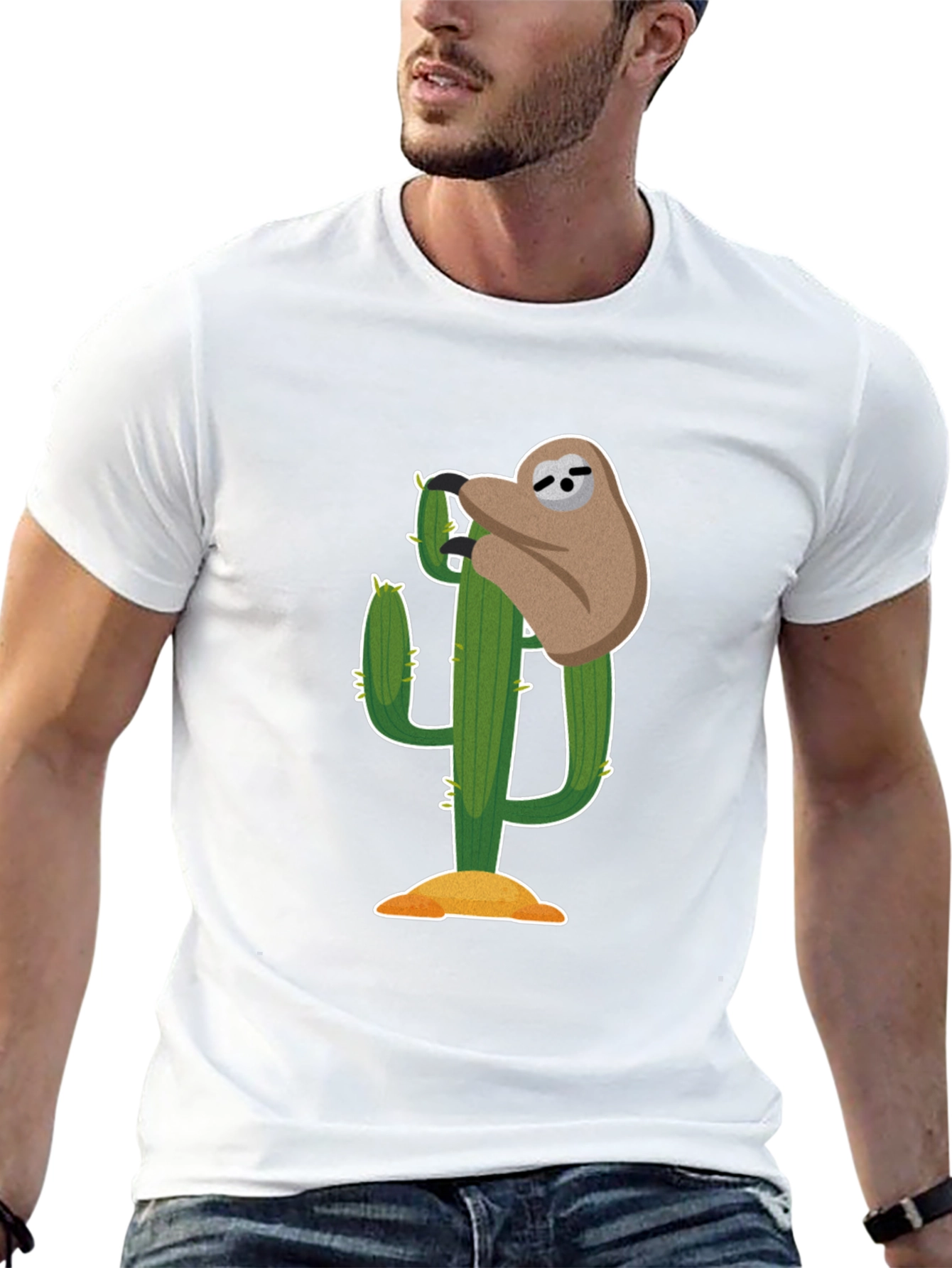 Sloth on Cactus Graphic T-Shirt