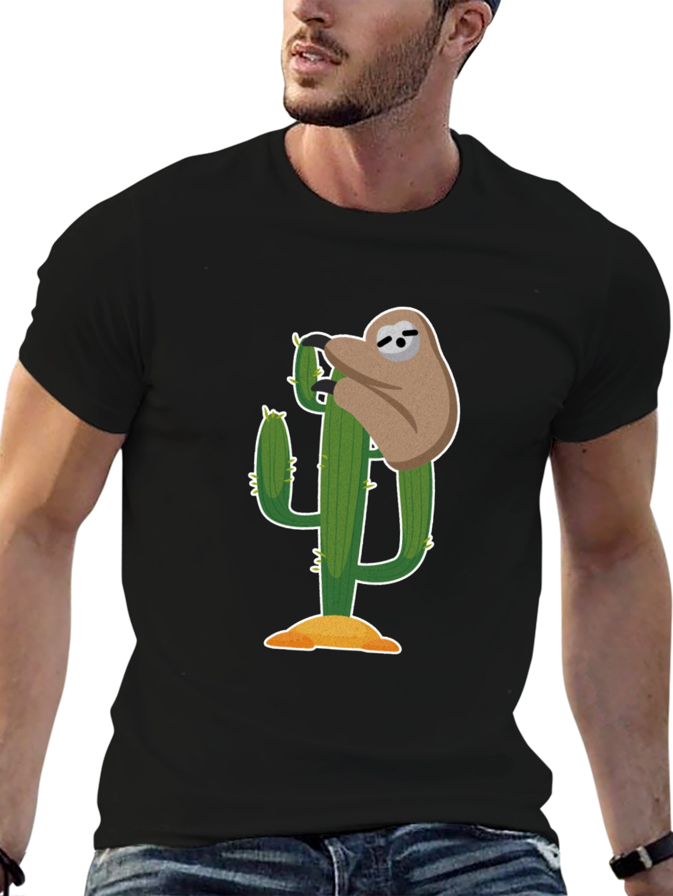 Sloth on Cactus Graphic T-Shirt
