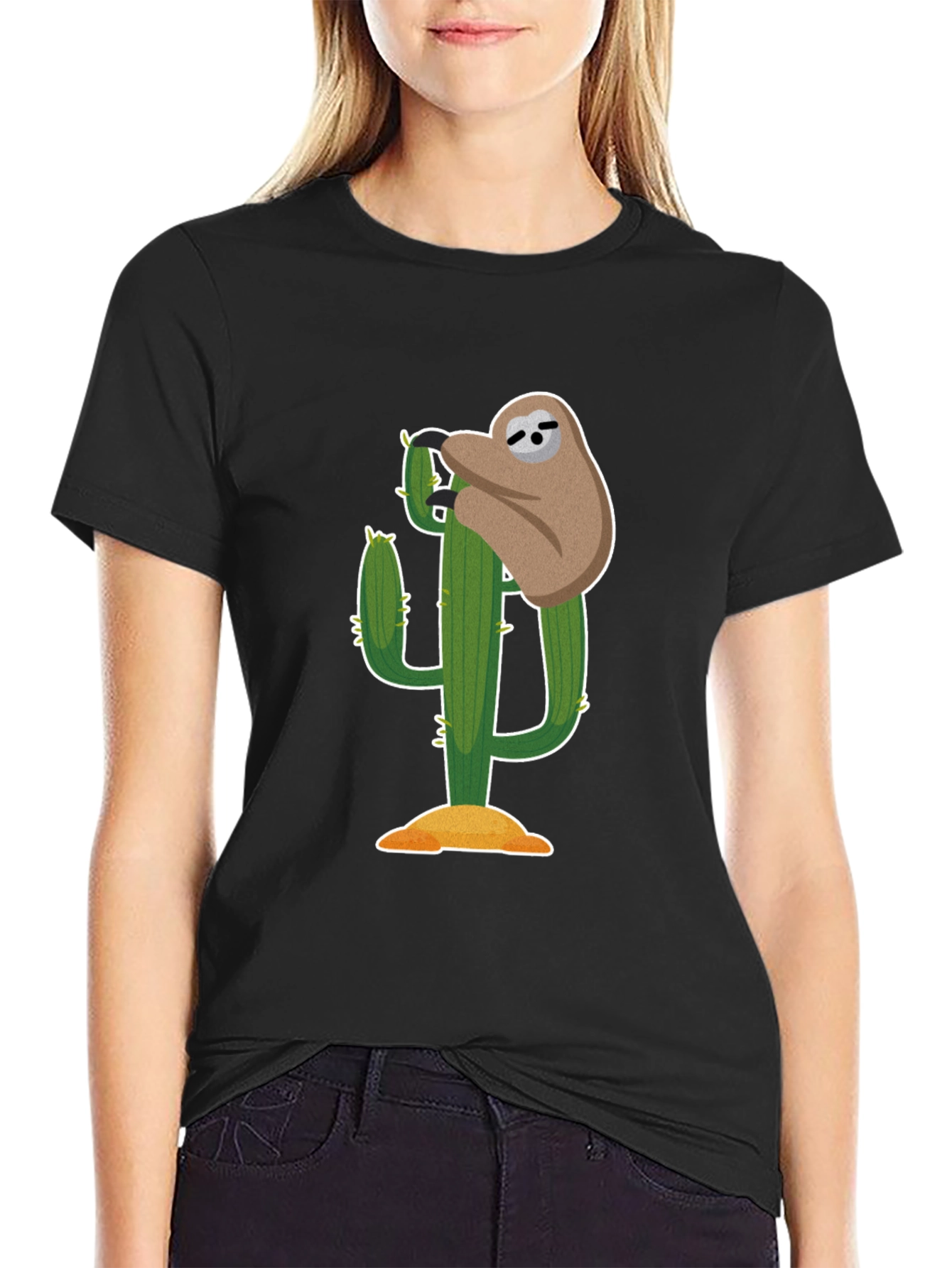 Sloth on Cactus Graphic T-Shirt