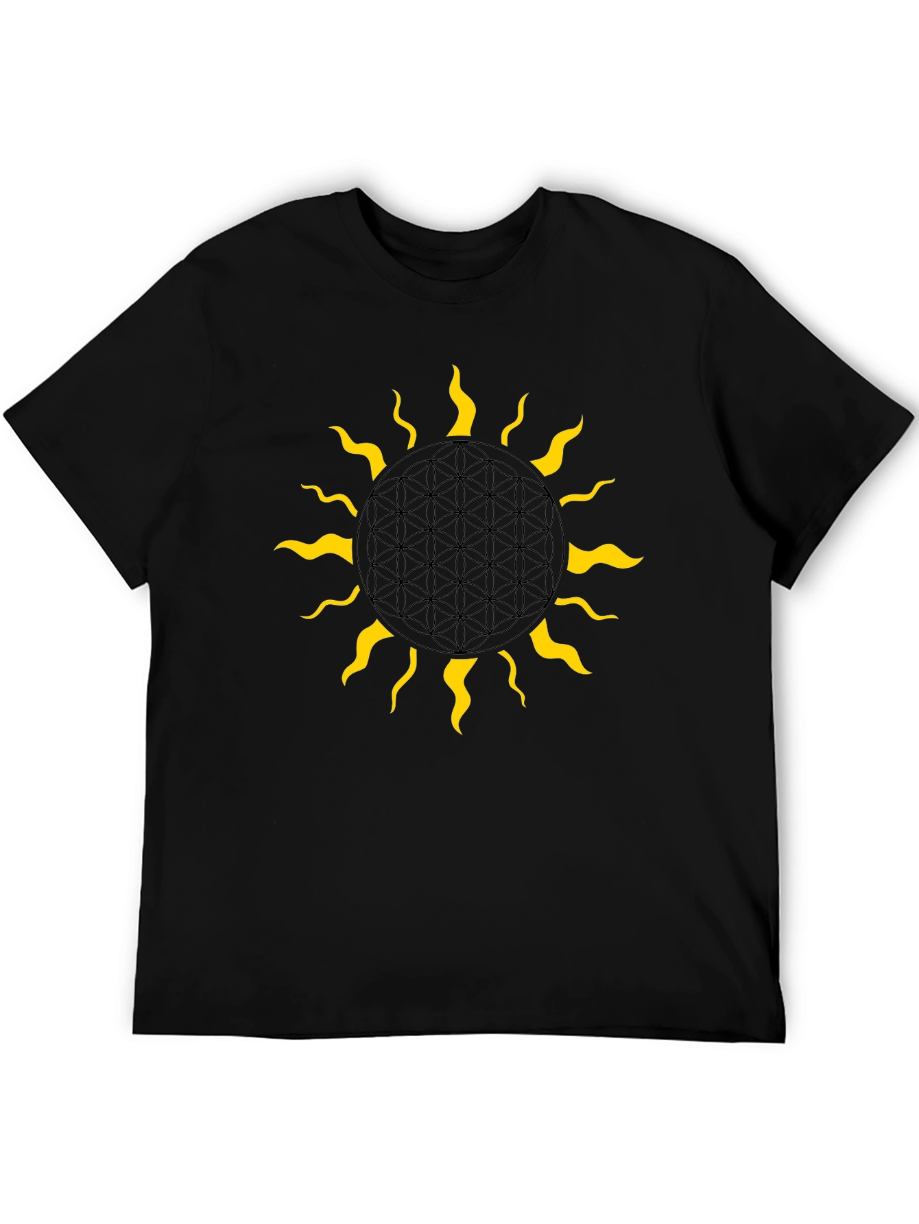 Geometric Sun Graphic Tee - Black Cotton Blend