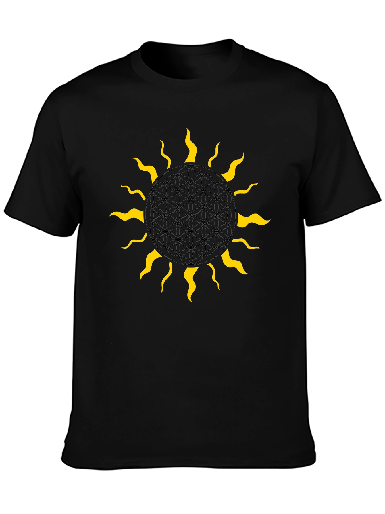 Geometric Sun Graphic Tee - Black Cotton Blend