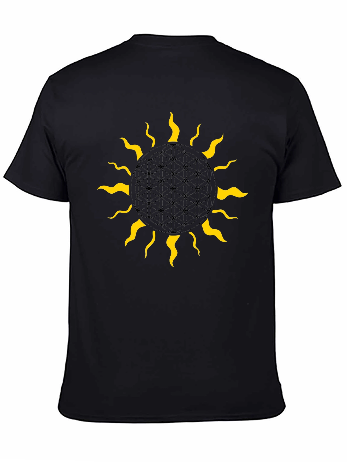 Geometric Sun Graphic Tee - Black Cotton Blend