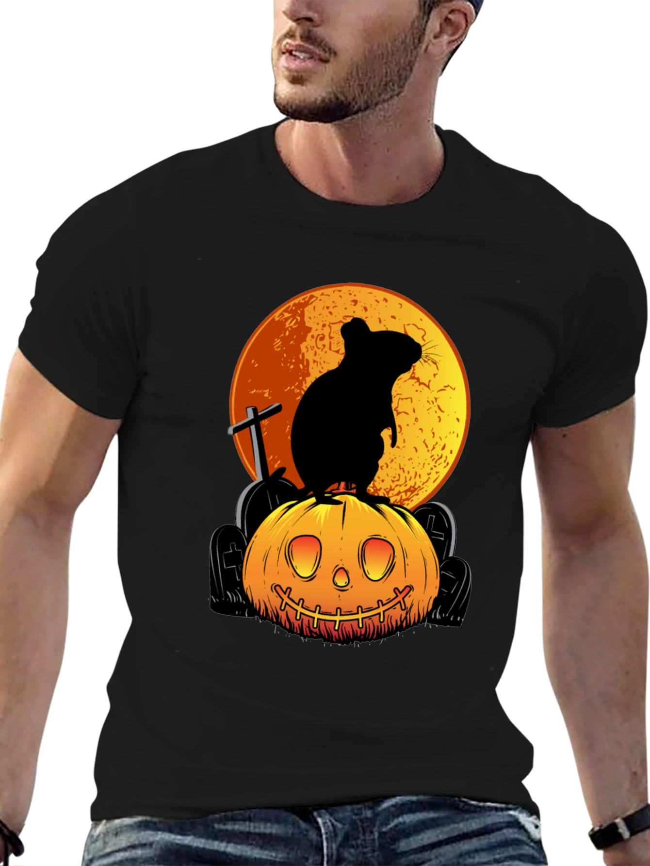 Halloween Rat on Pumpkin Graphic Tee
