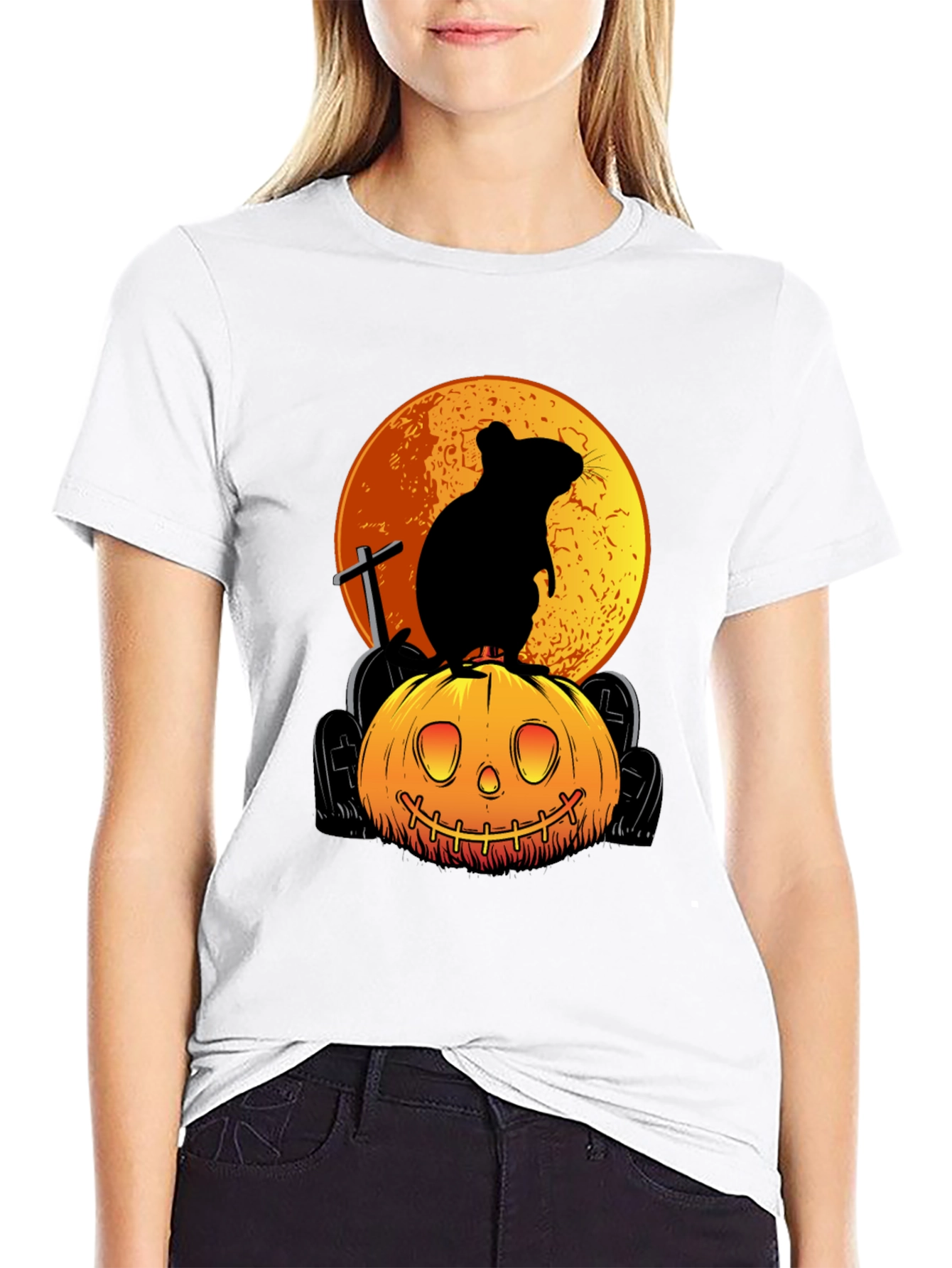 Halloween Rat on Pumpkin Graphic Tee