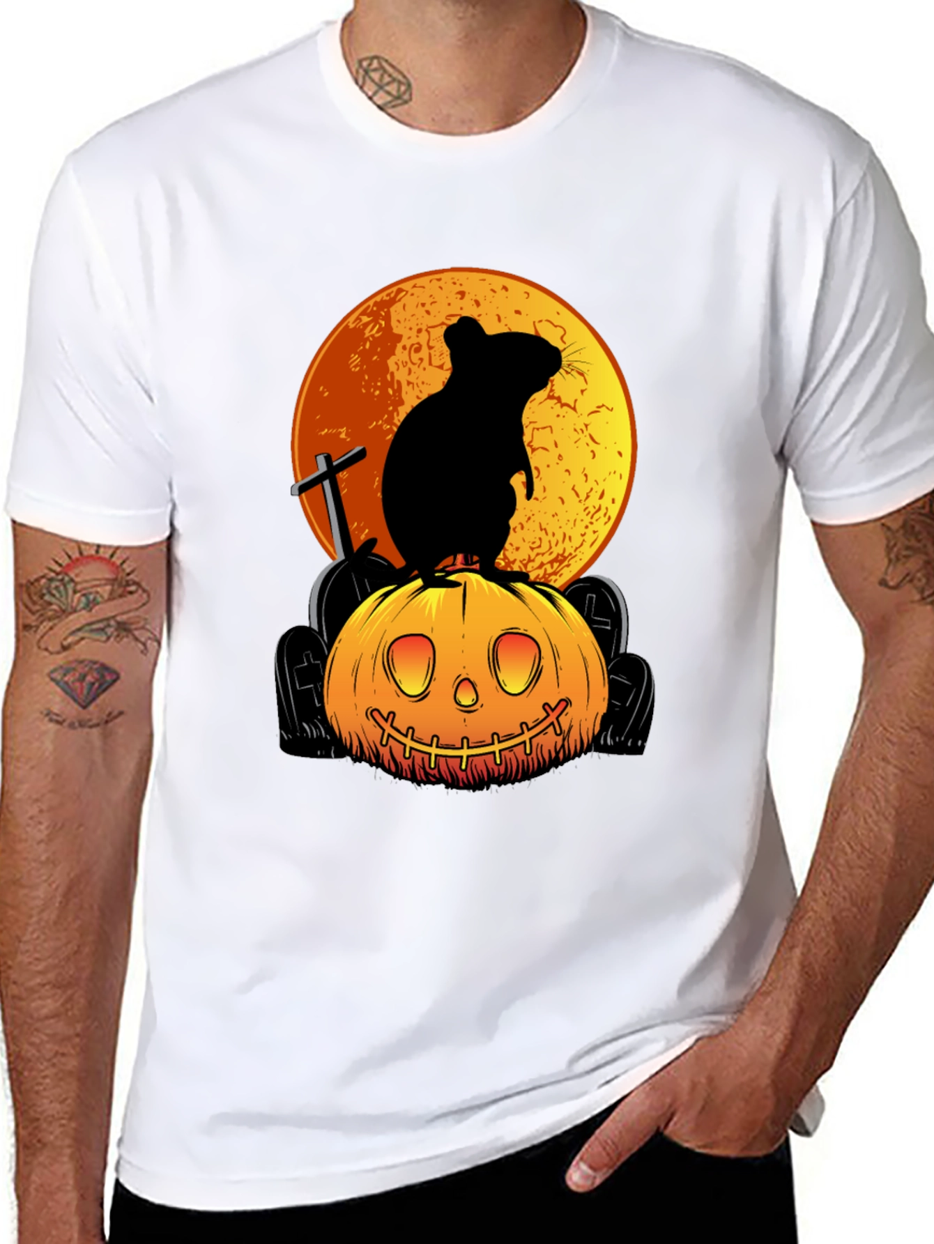 Halloween Rat on Pumpkin Graphic Tee