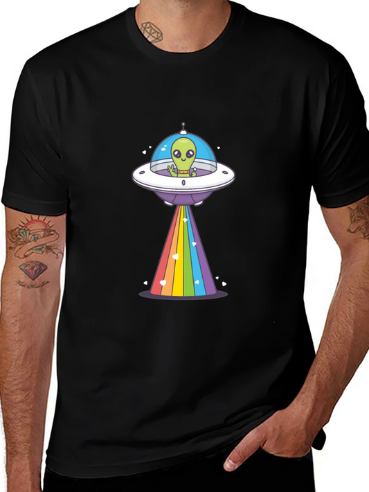 Alien UFO Rainbow Beam Graphic T-Shirt
