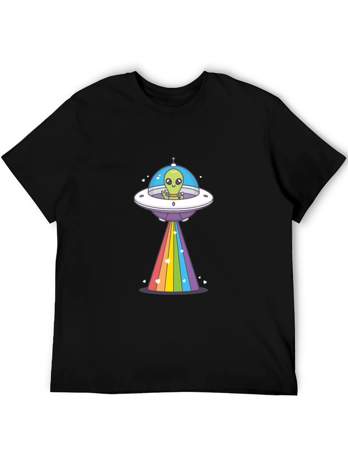 Alien UFO Rainbow Beam Graphic T-Shirt