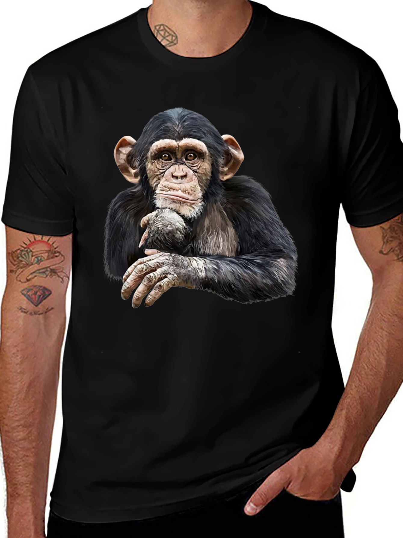 Chimpanzee Graphic Tee - Black Cotton T-Shirt