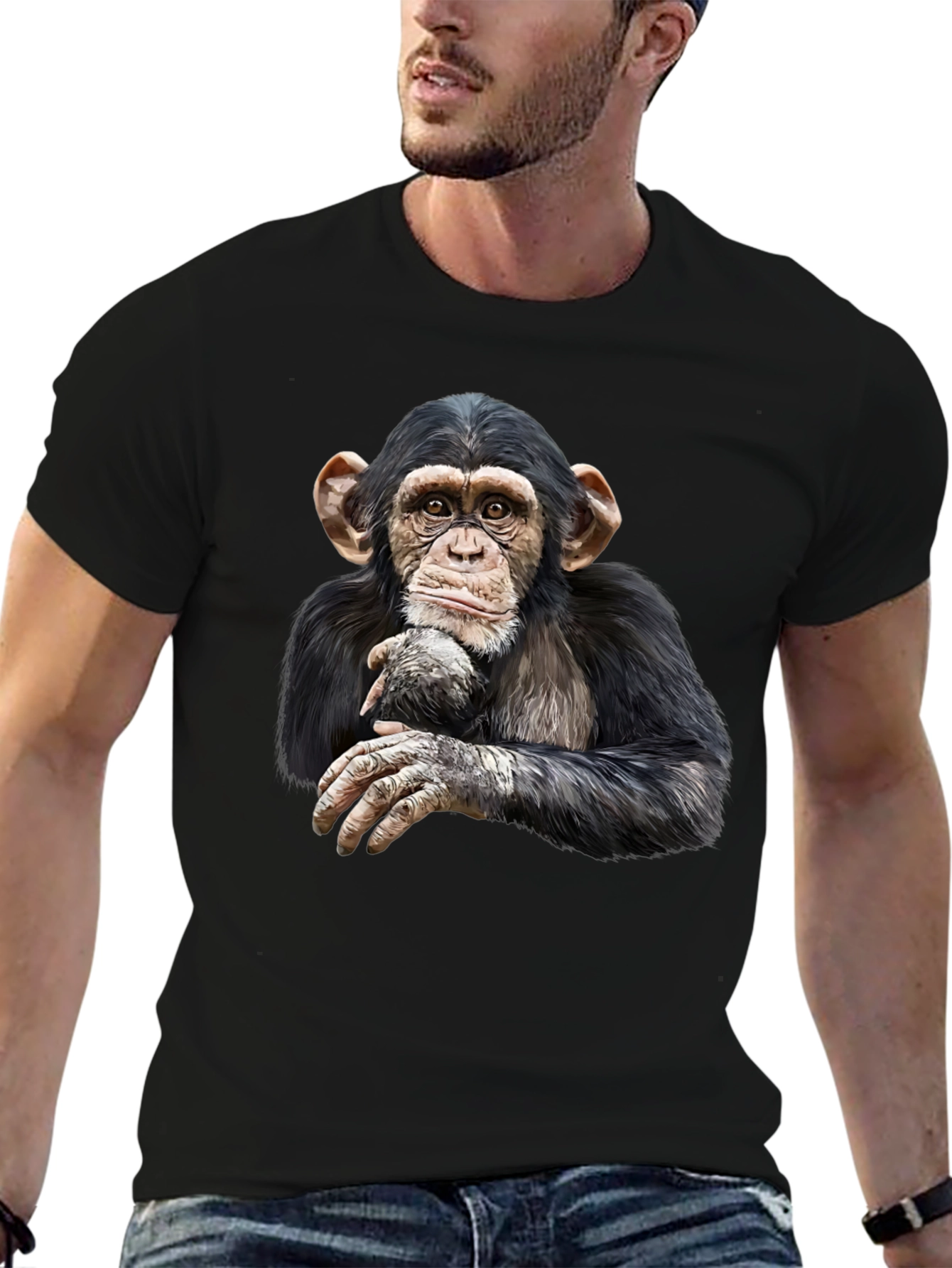 Chimpanzee Graphic Tee - Black Cotton T-Shirt