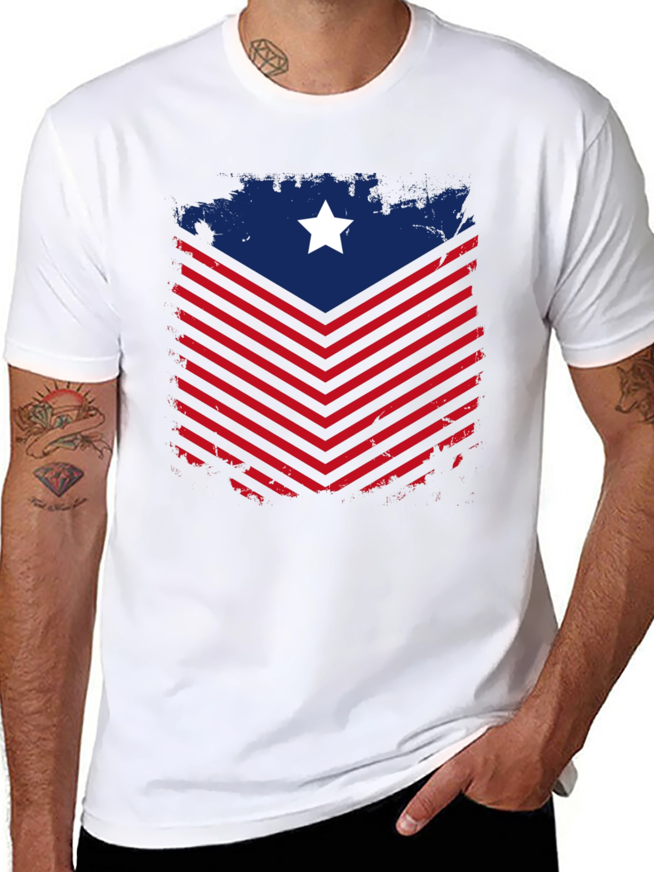 Patriotic Chevron Star Graphic Tee - Mens Black T-Shirt