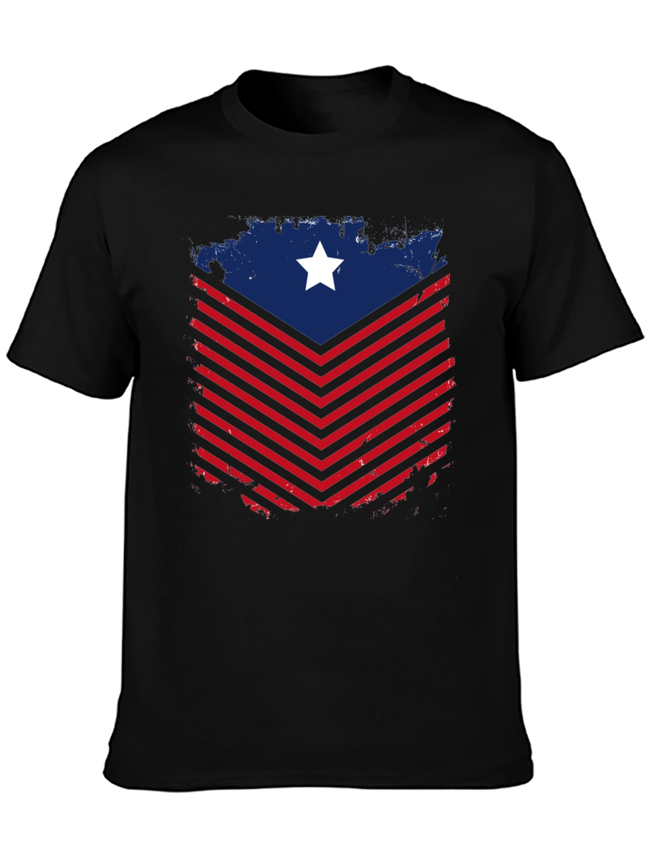 Patriotic Chevron Star Graphic Tee - Mens Black T-Shirt
