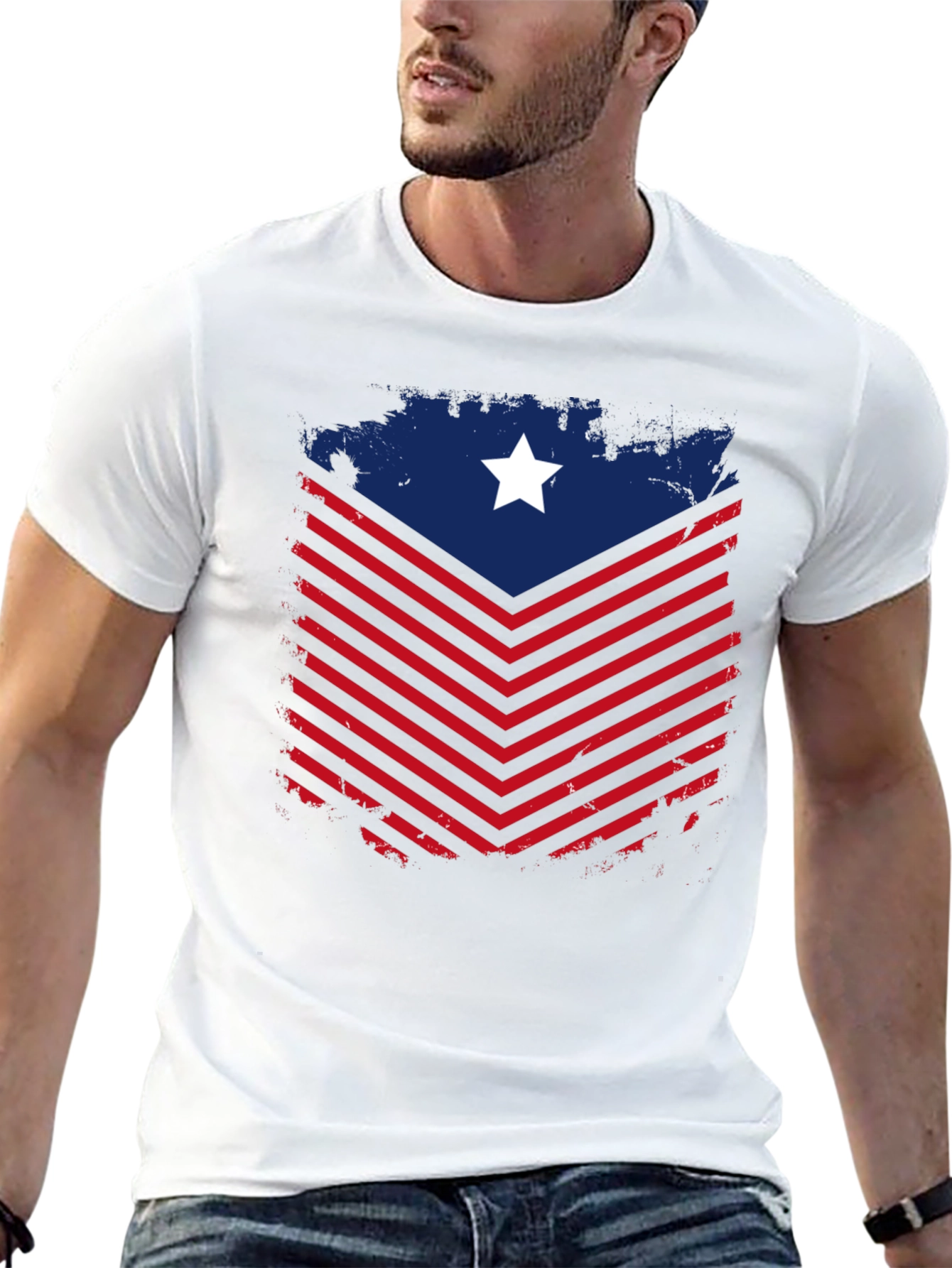 Patriotic Chevron Star Graphic Tee - Mens Black T-Shirt