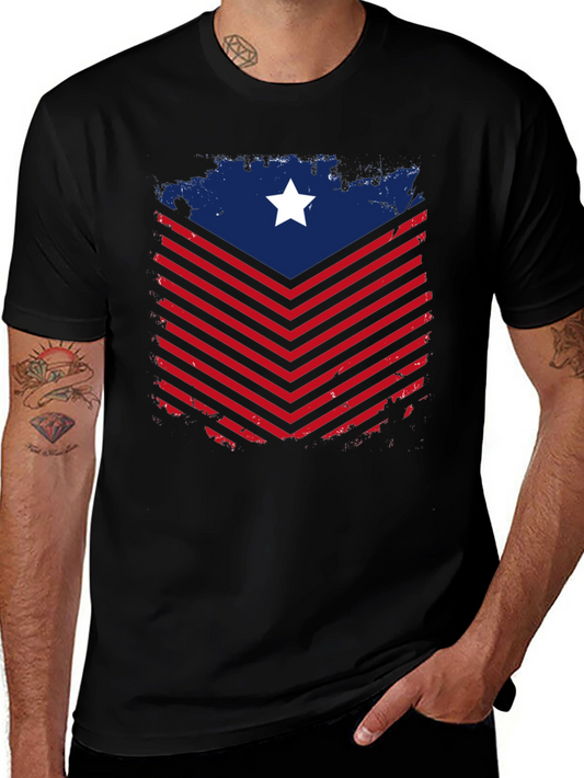 Patriotic Chevron Star Graphic Tee - Mens Black T-Shirt