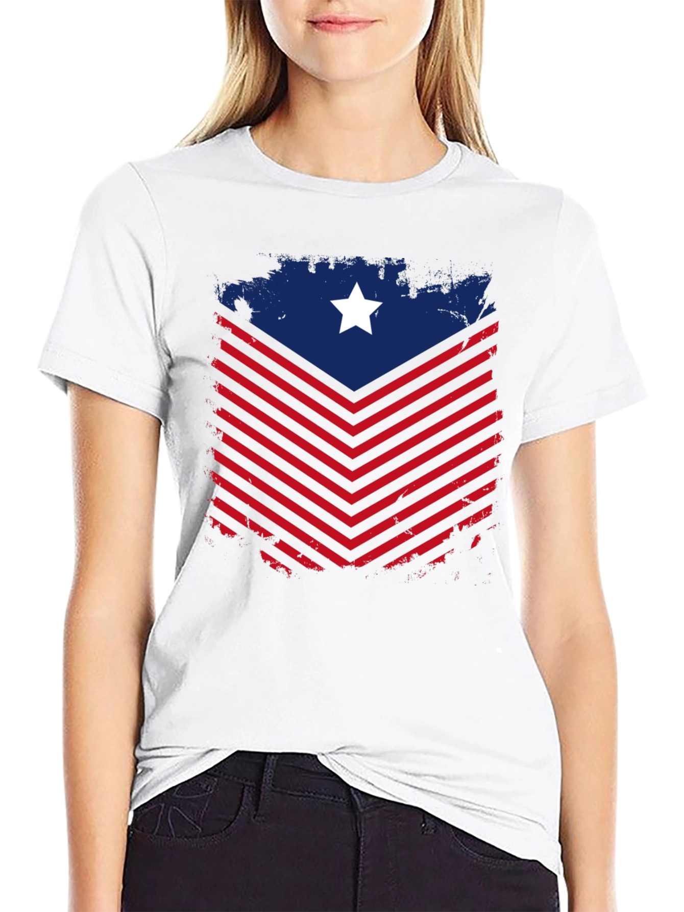 Patriotic Chevron Star Graphic Tee - Mens Black T-Shirt
