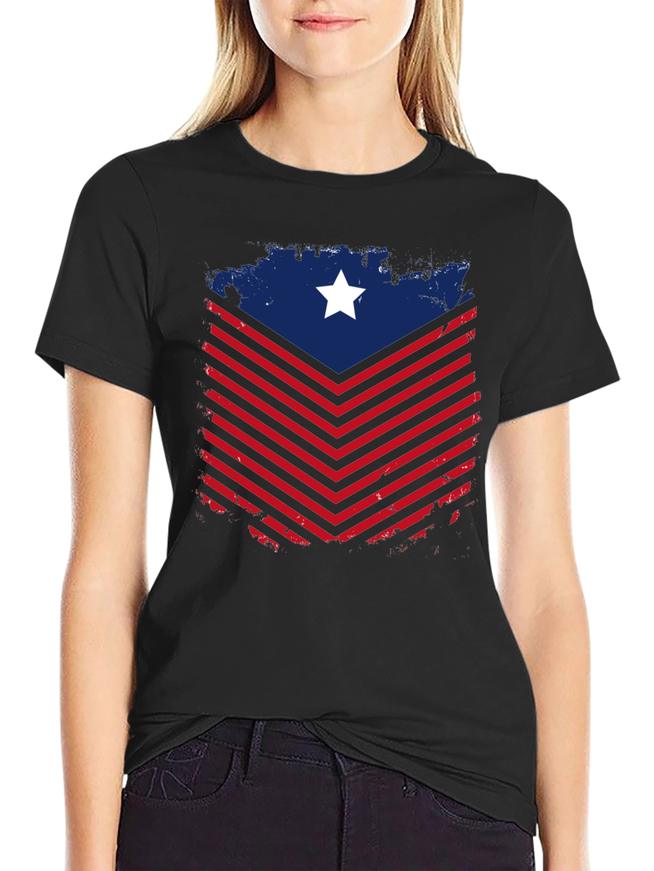 Patriotic Chevron Star Graphic Tee - Mens Black T-Shirt