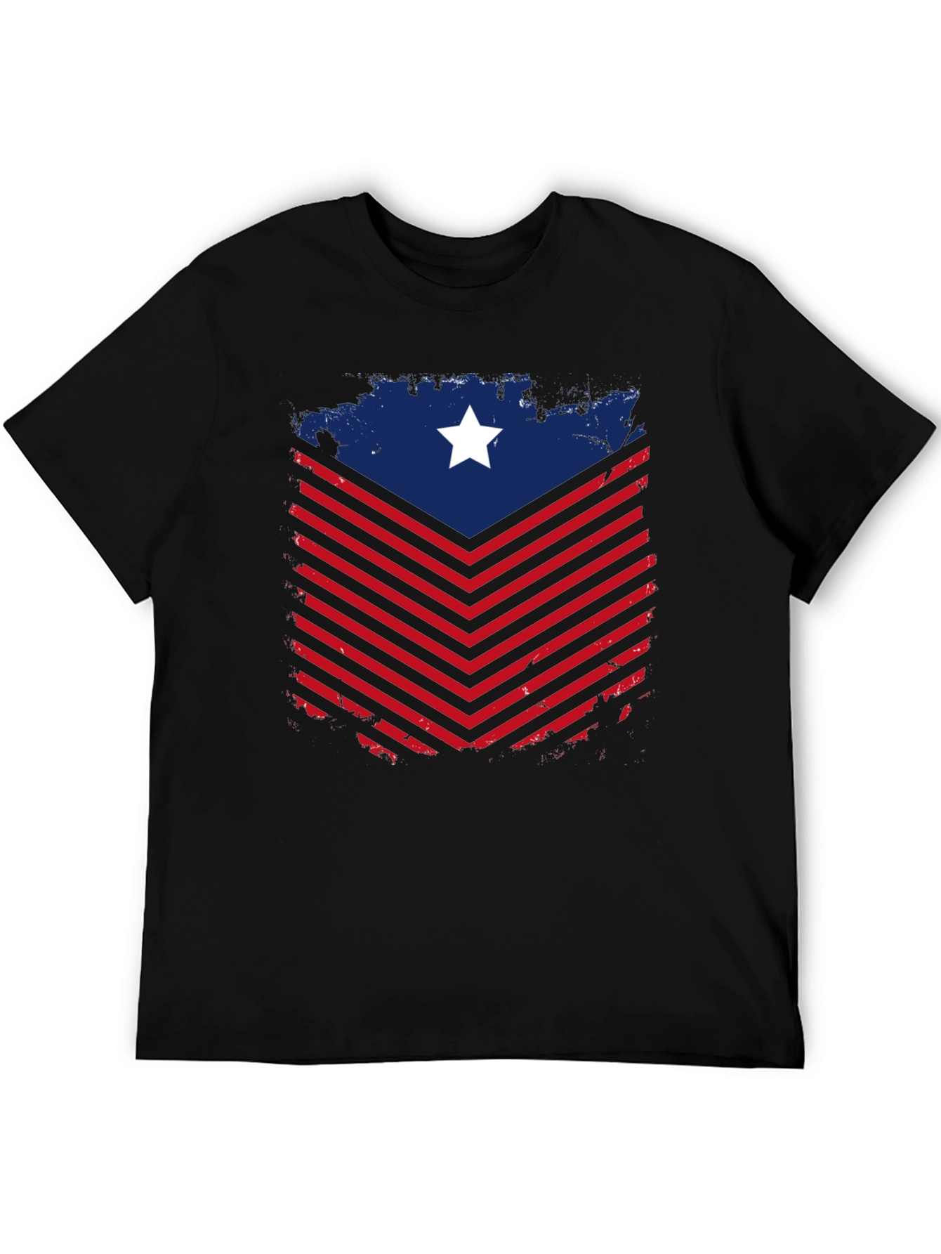 Patriotic Chevron Star Graphic Tee - Mens Black T-Shirt