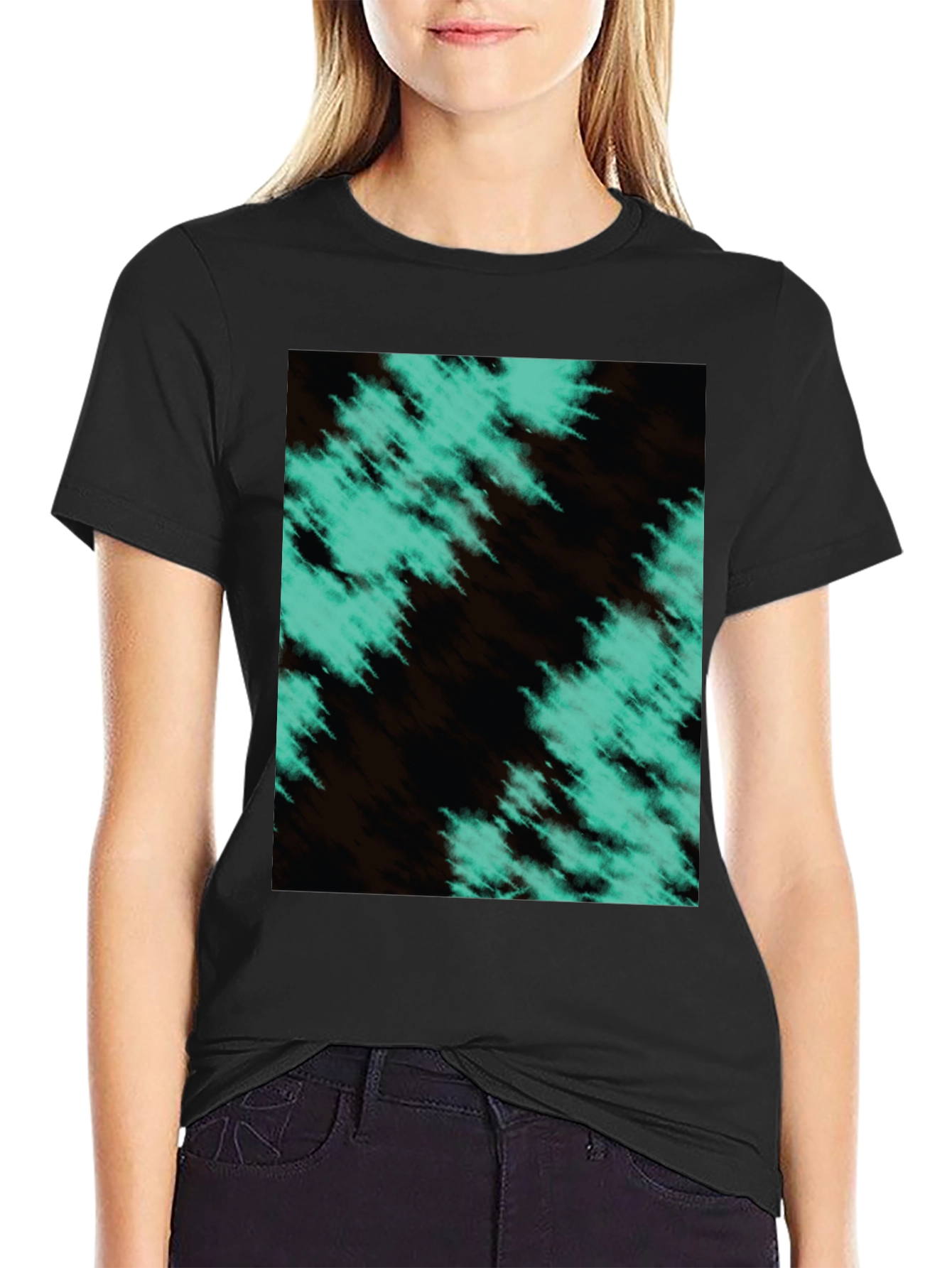 Abstract Teal Graphic Black T-Shirt