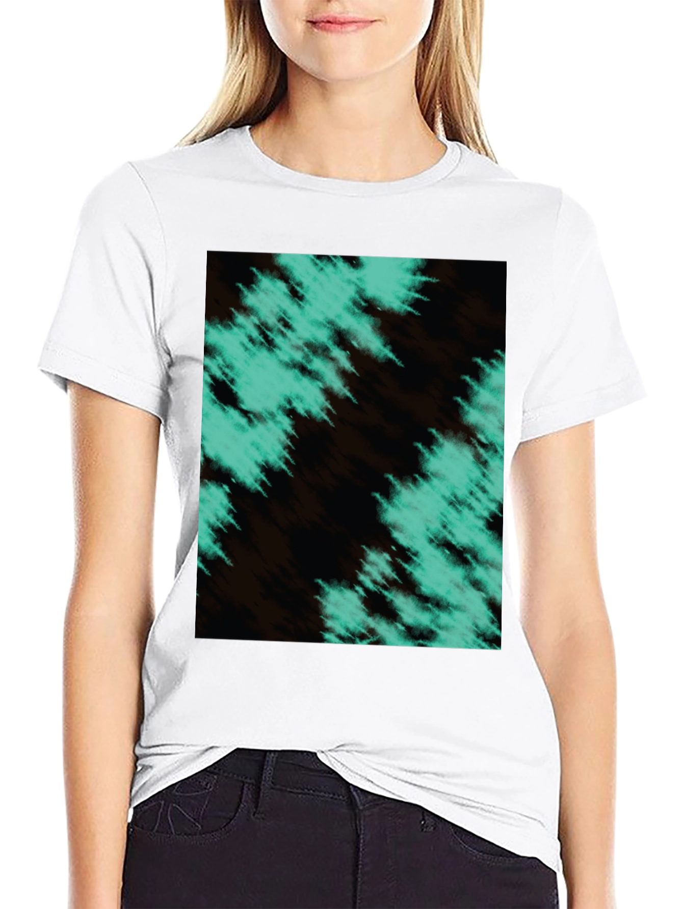 Abstract Teal Graphic Black T-Shirt