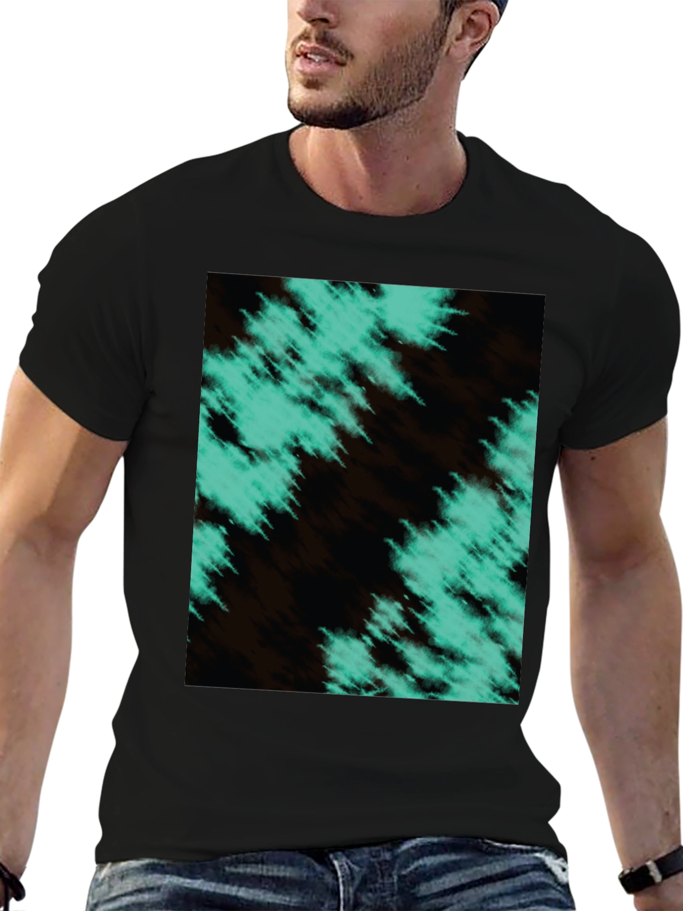 Abstract Teal Graphic Black T-Shirt