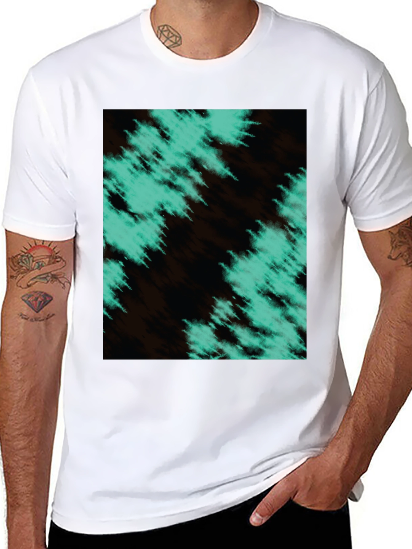 Abstract Teal Graphic Black T-Shirt