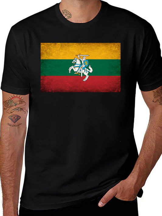 Lithuania Flag Graphic Tee - Black Casual T-Shirt