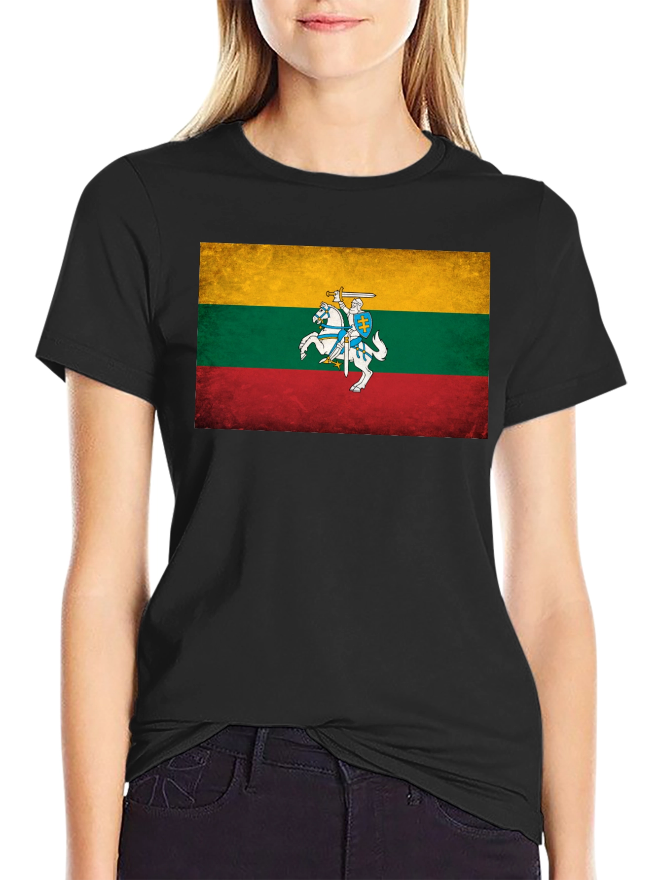 Lithuania Flag Graphic Tee - Black Casual T-Shirt