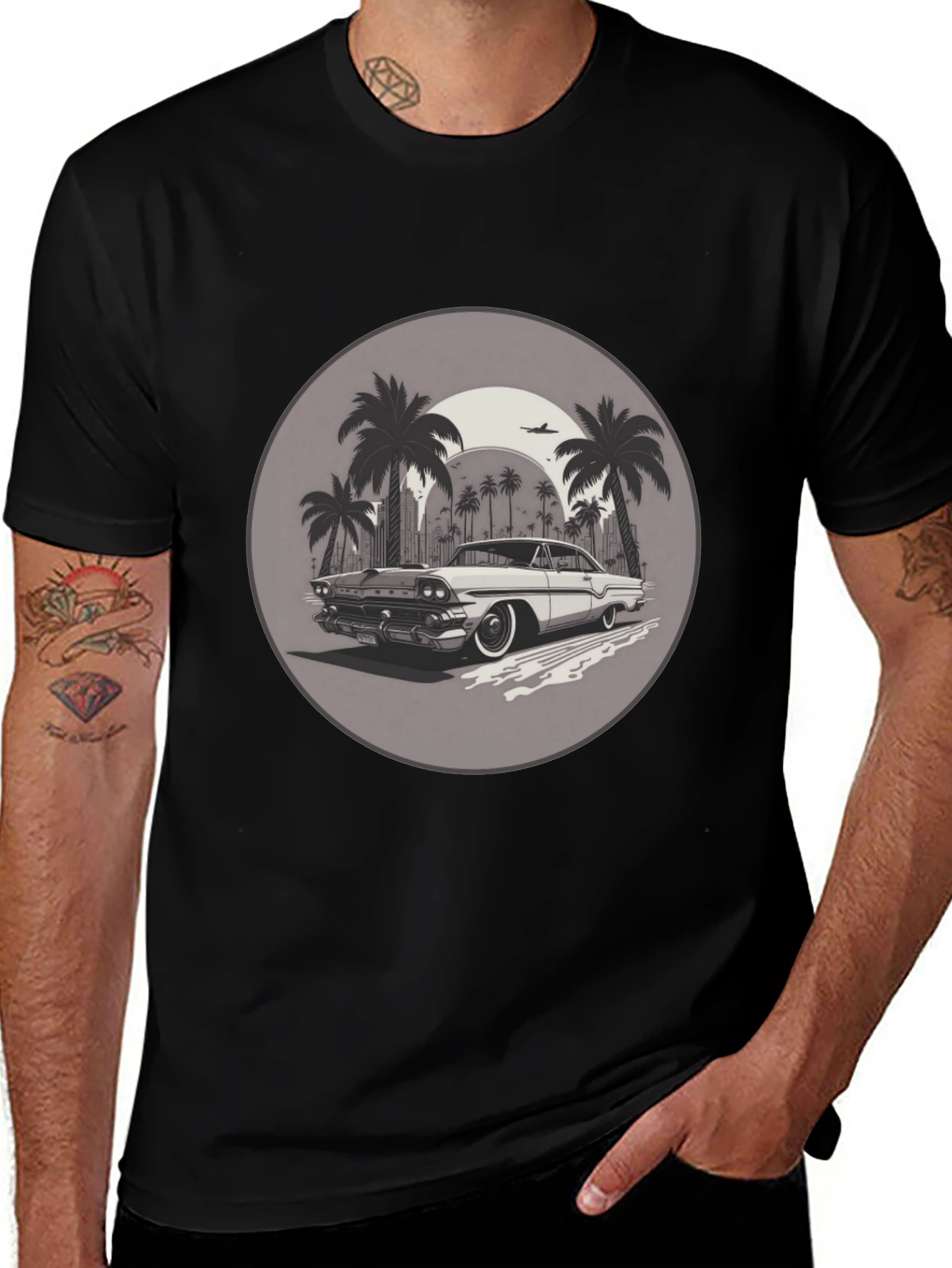 Retro Car & Palm Trees Graphic T-Shirt