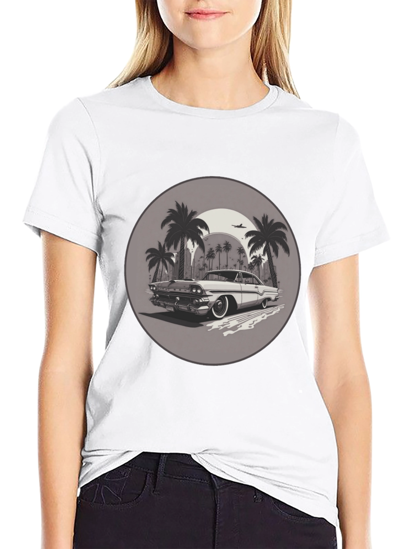 Retro Car & Palm Trees Graphic T-Shirt