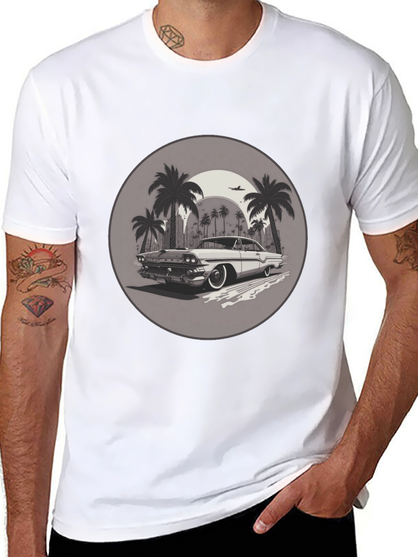 Retro Car & Palm Trees Graphic T-Shirt