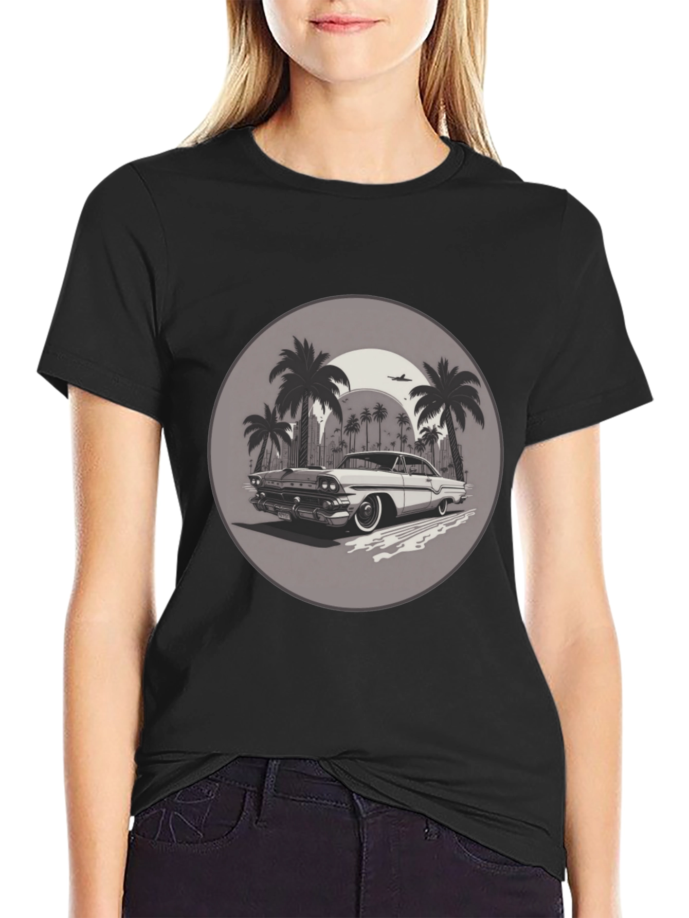 Retro Car & Palm Trees Graphic T-Shirt