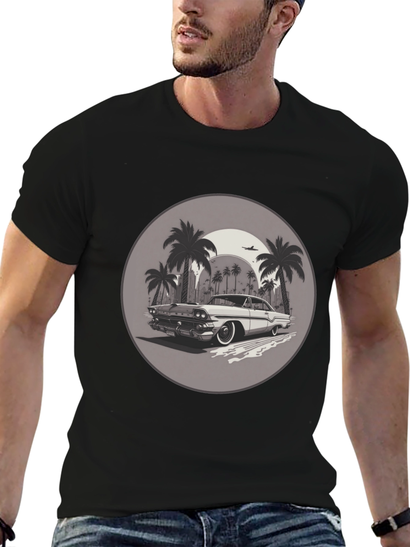 Retro Car & Palm Trees Graphic T-Shirt