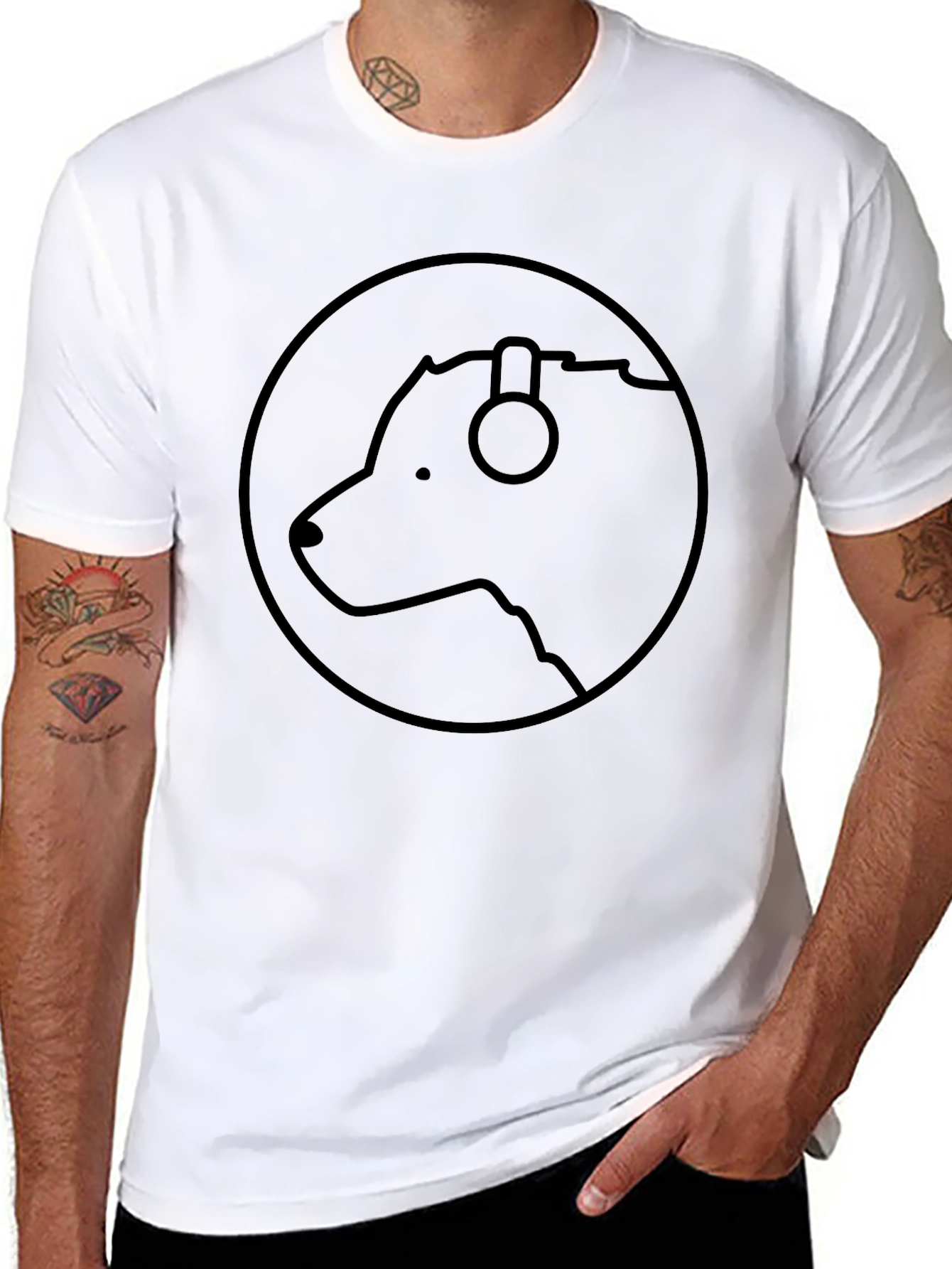 Black T-Shirt with Bear DJ Graphic