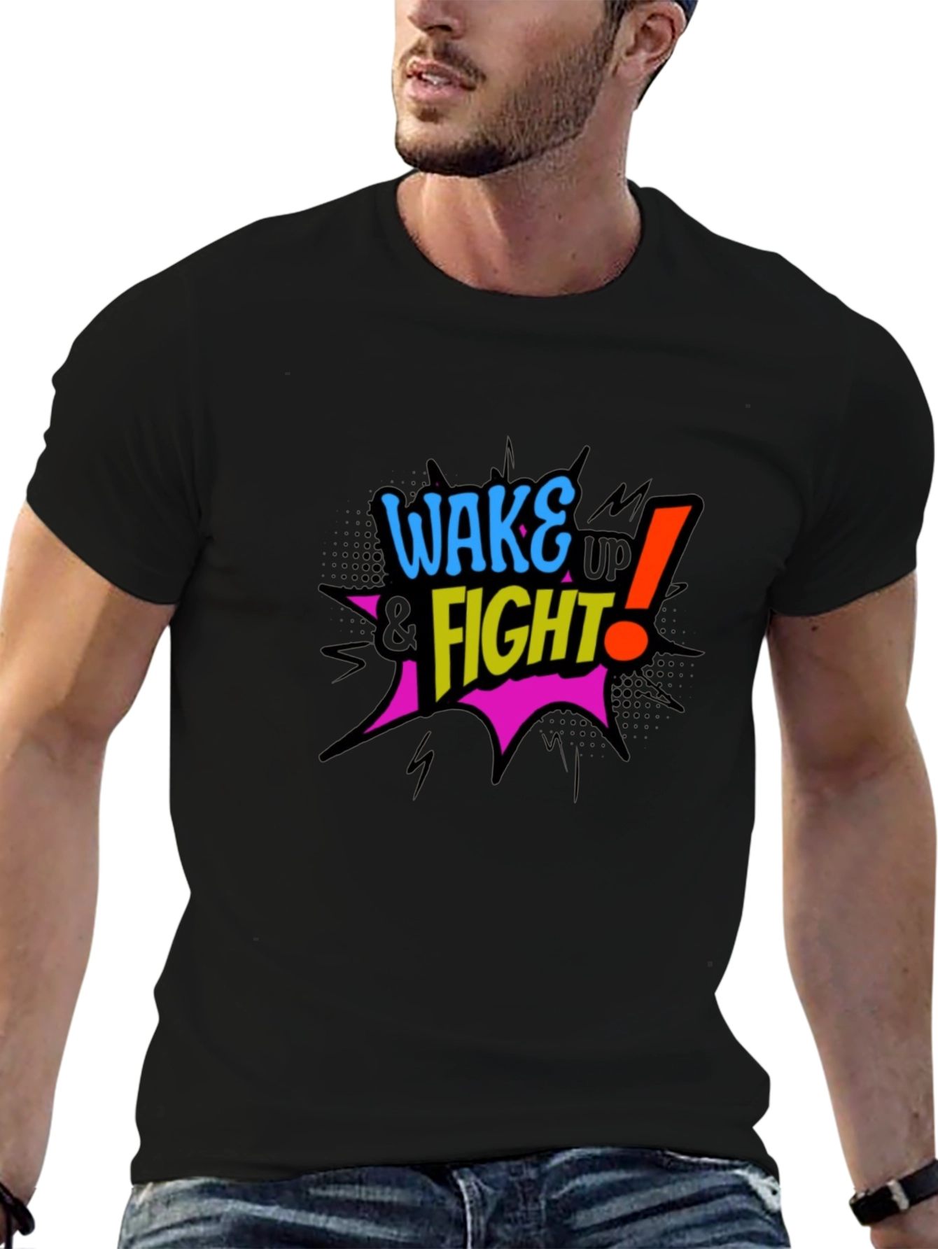 Wake Up & Fight Graphic Black T-Shirt