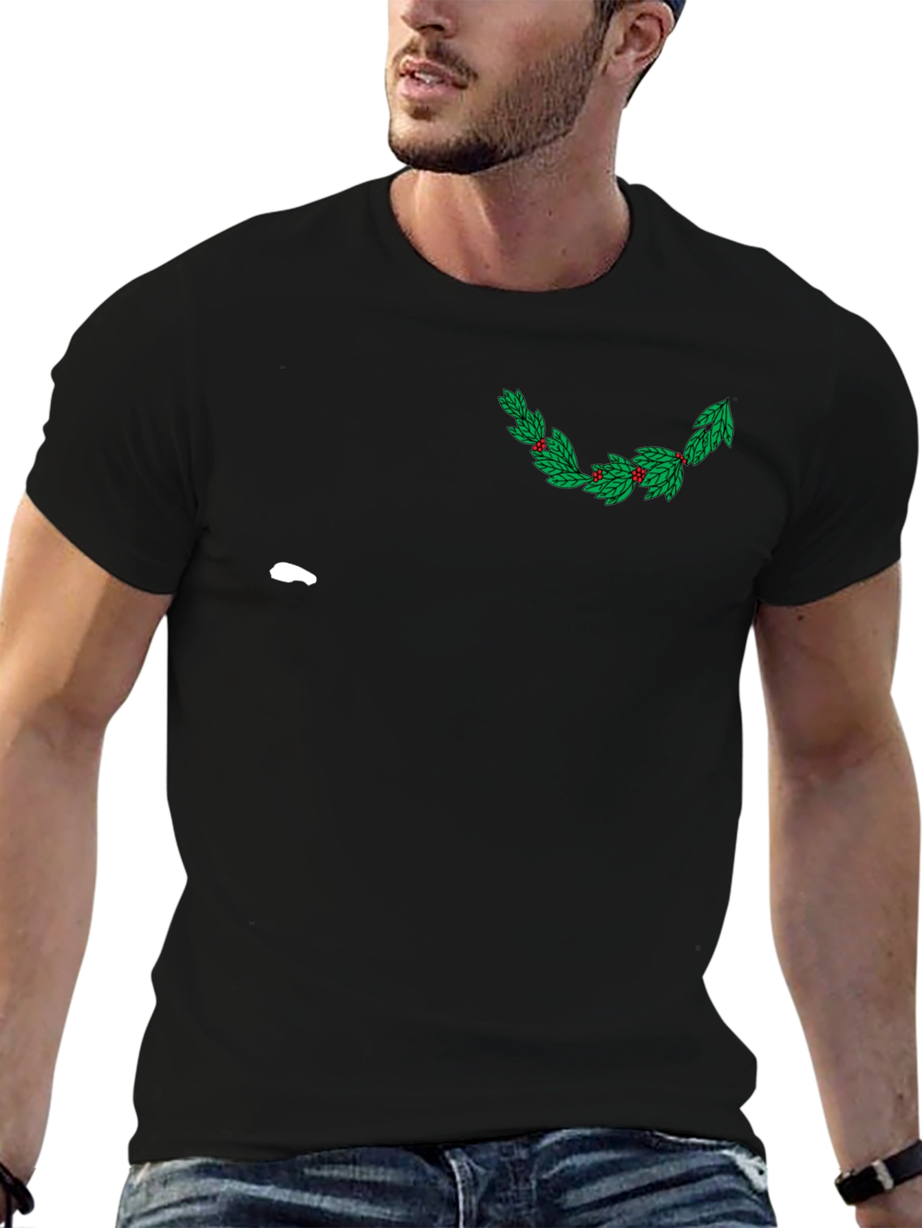Festive Holly Graphic Tee - Black