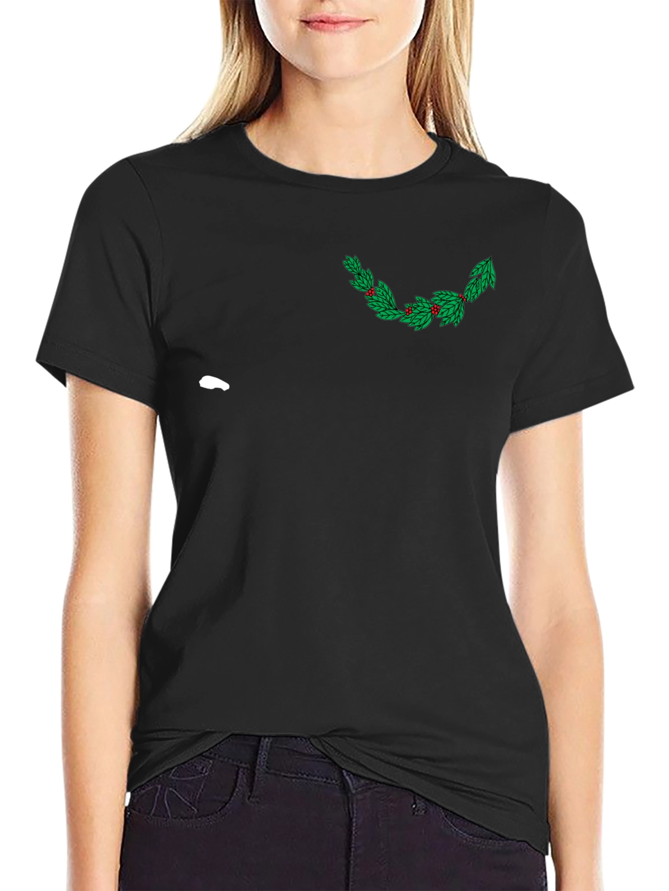 Festive Holly Graphic Tee - Black
