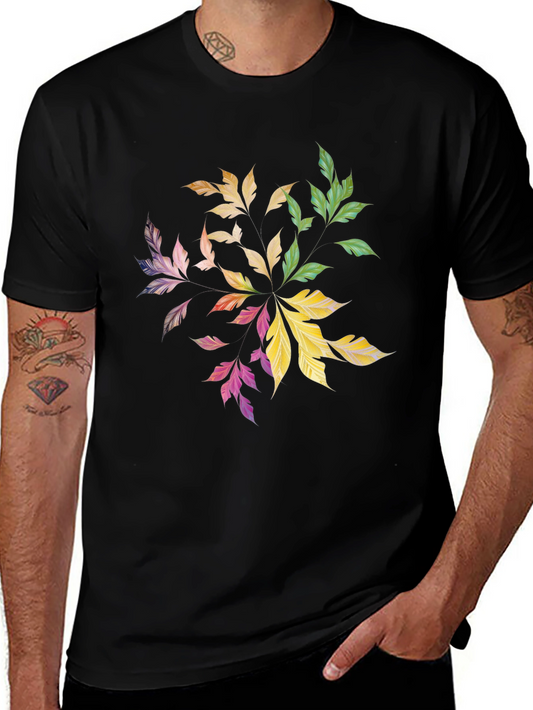 Colorful Leaf Mandala Graphic Black Tee