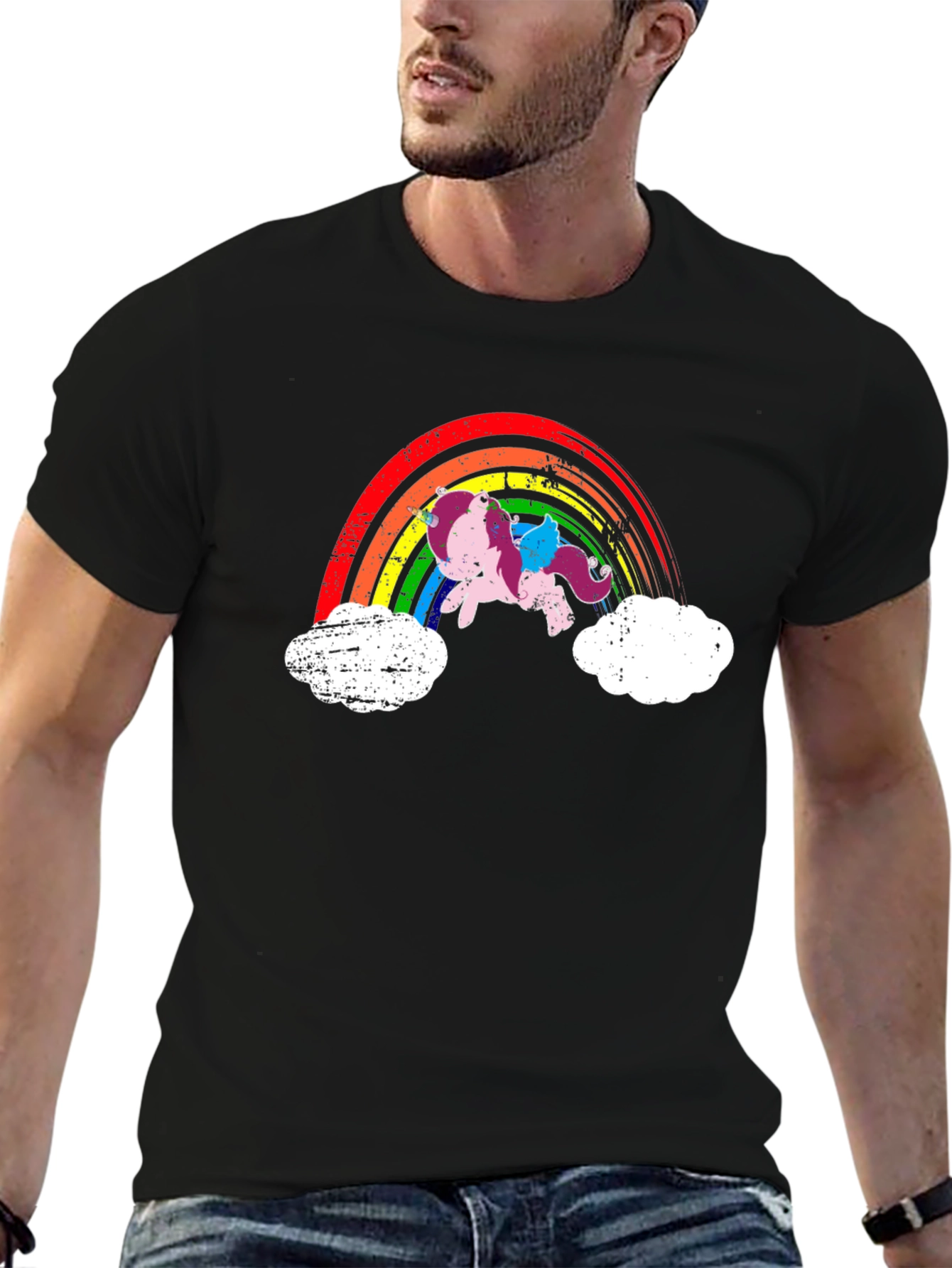 Rainbow Unicorn Black T-Shirt